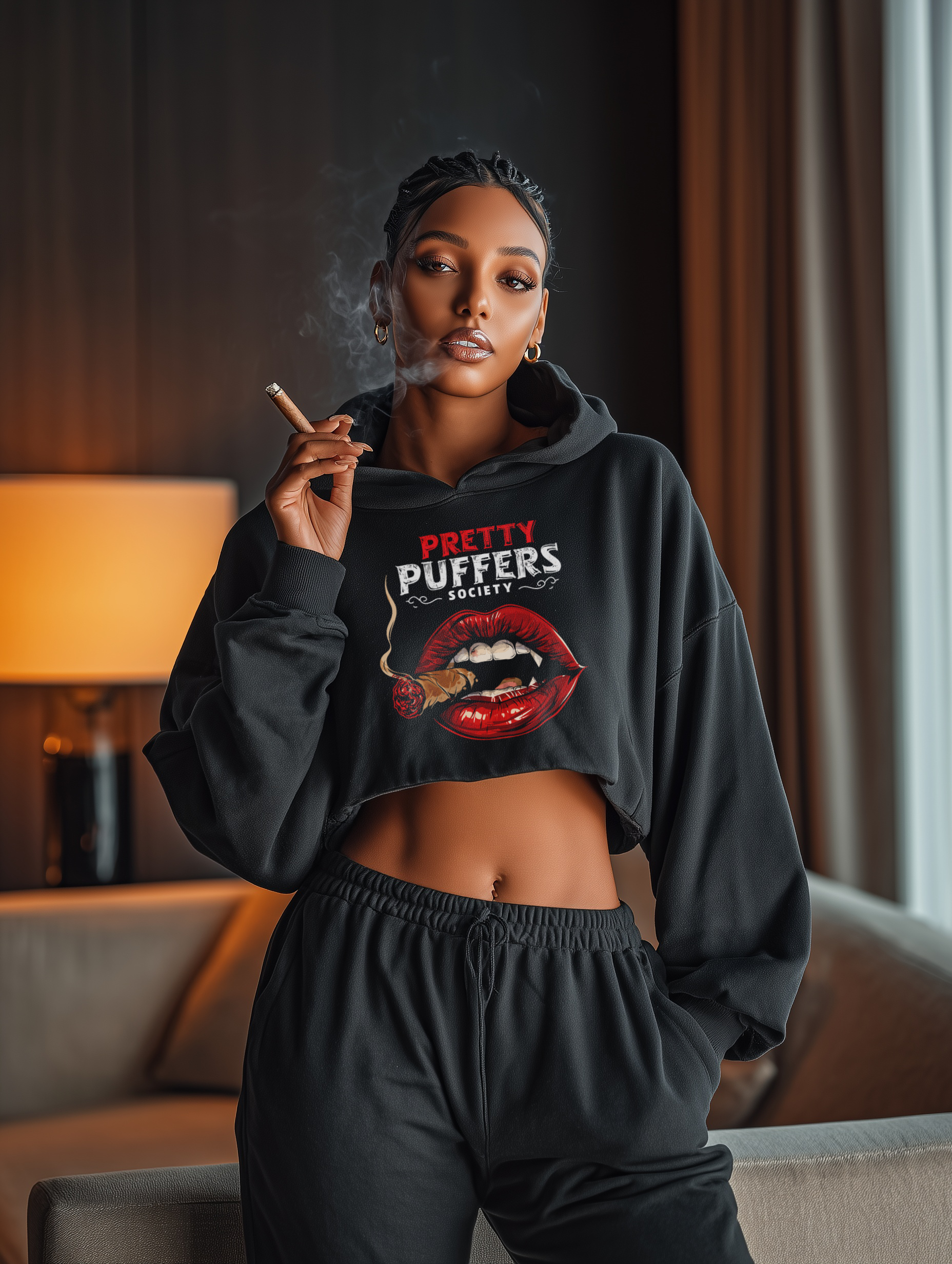 Pretty Puffers Society crop hoodie (fangs)