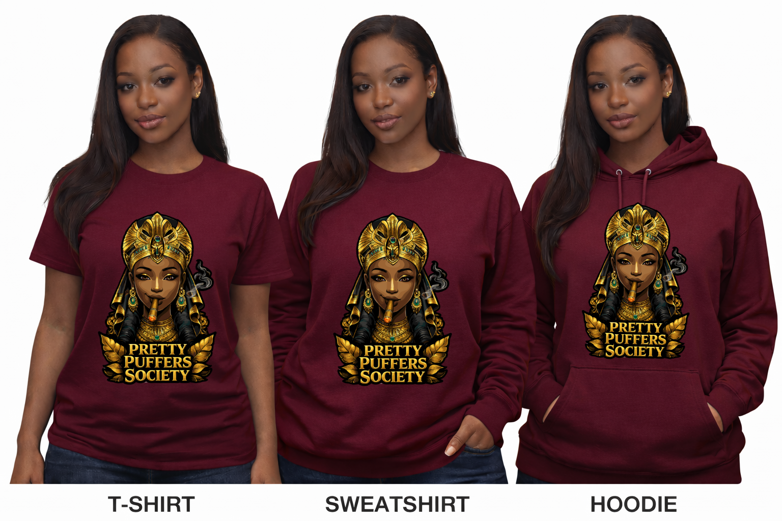 Pretty Puffers Society™ Queen Emblem Tee, Sweatshirt & Hoodie