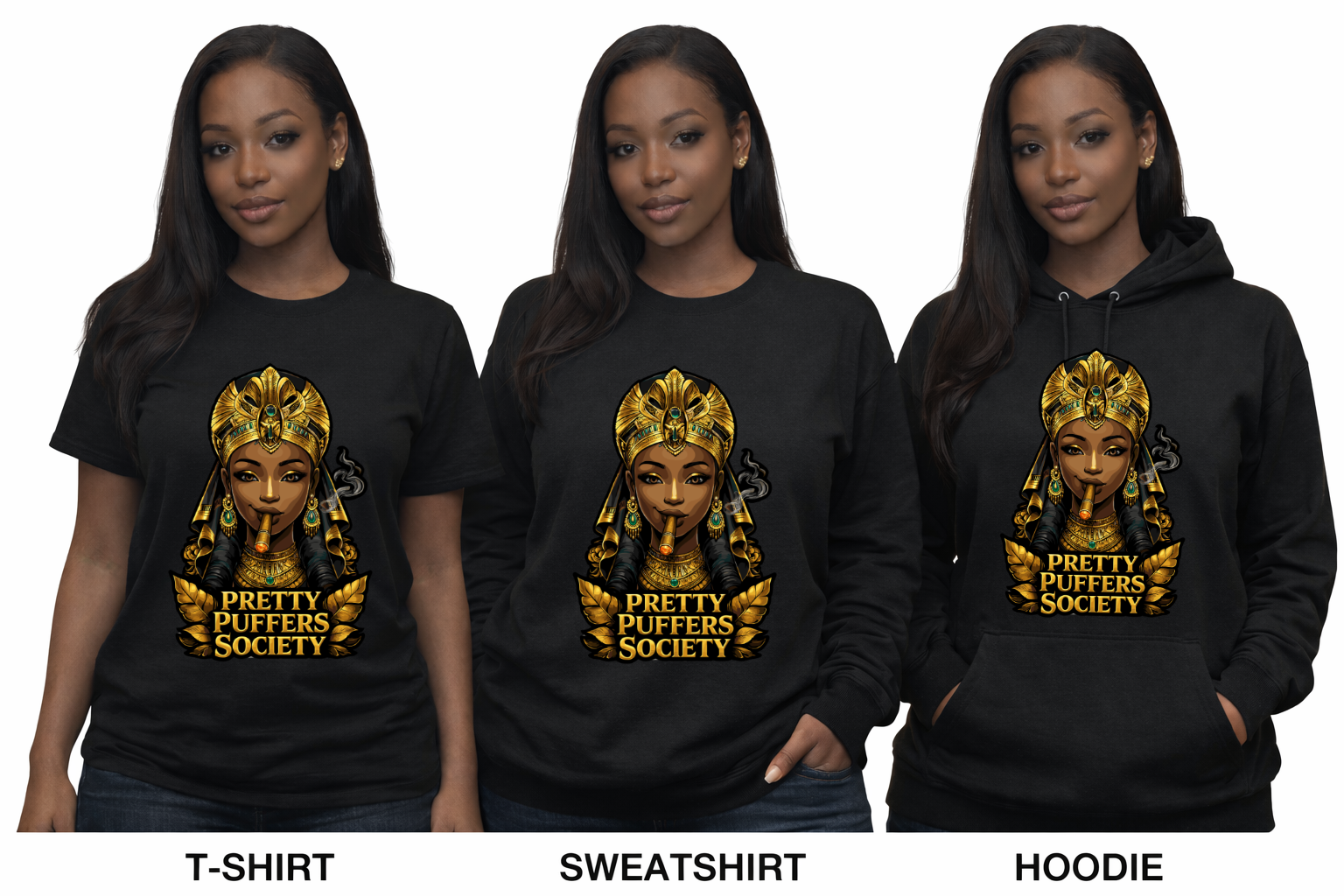 Pretty Puffers Society™ Queen Emblem Tee, Sweatshirt & Hoodie